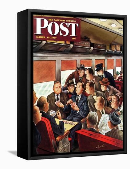 "Commuter Card Game," Saturday Evening Post Cover, March 15, 1947-Constantin Alajalov-Framed Premier Image Canvas
