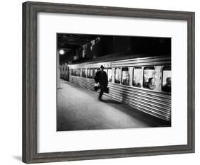 Commuter on the New York New Haven Line Running to Catch Train Pulling Out of Grand Central Station-Alfred Eisenstaedt-Framed Photographic Print