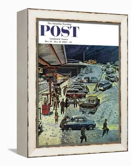 "Commuter Station Snowed In," Saturday Evening Post Cover, December 24, 1960-Ben Kimberly Prins-Framed Premier Image Canvas