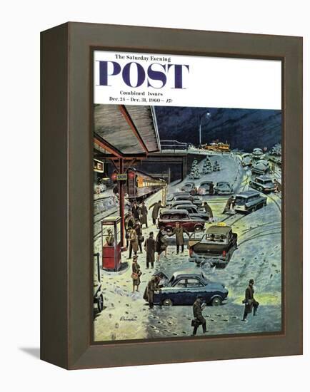 "Commuter Station Snowed In," Saturday Evening Post Cover, December 24, 1960-Ben Kimberly Prins-Framed Premier Image Canvas
