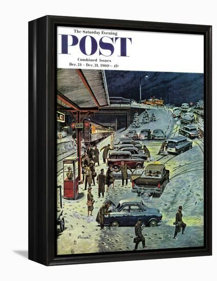 "Commuter Station Snowed In," Saturday Evening Post Cover, December 24, 1960-Ben Kimberly Prins-Framed Premier Image Canvas