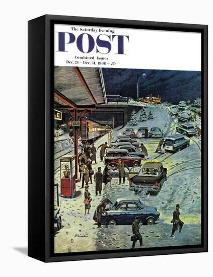 "Commuter Station Snowed In," Saturday Evening Post Cover, December 24, 1960-Ben Kimberly Prins-Framed Premier Image Canvas