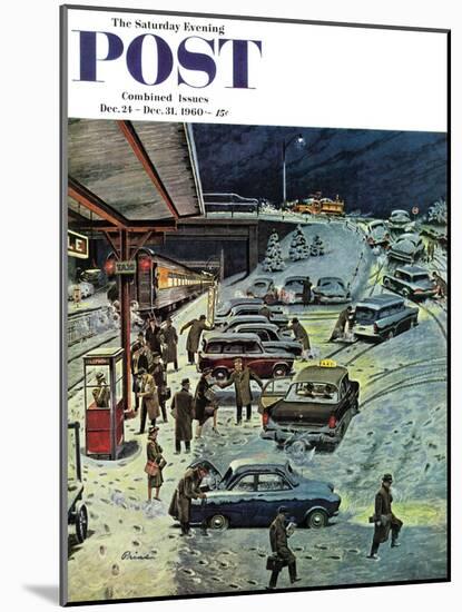 "Commuter Station Snowed In," Saturday Evening Post Cover, December 24, 1960-Ben Kimberly Prins-Mounted Giclee Print