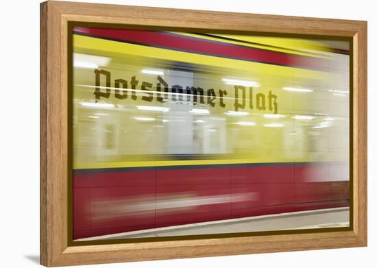 Commuter Train Speeding through Potsdamer Platz U-Bahn Station-Jon Hicks-Framed Premier Image Canvas