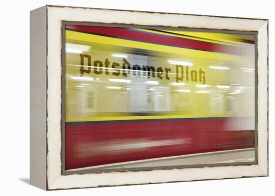 Commuter Train Speeding through Potsdamer Platz U-Bahn Station-Jon Hicks-Framed Premier Image Canvas