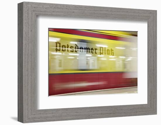Commuter Train Speeding through Potsdamer Platz U-Bahn Station-Jon Hicks-Framed Photographic Print