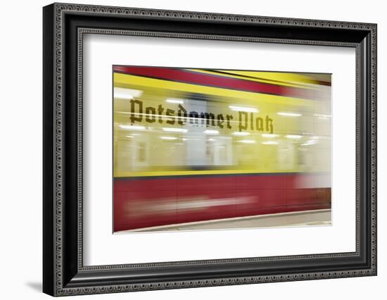 Commuter Train Speeding through Potsdamer Platz U-Bahn Station-Jon Hicks-Framed Photographic Print