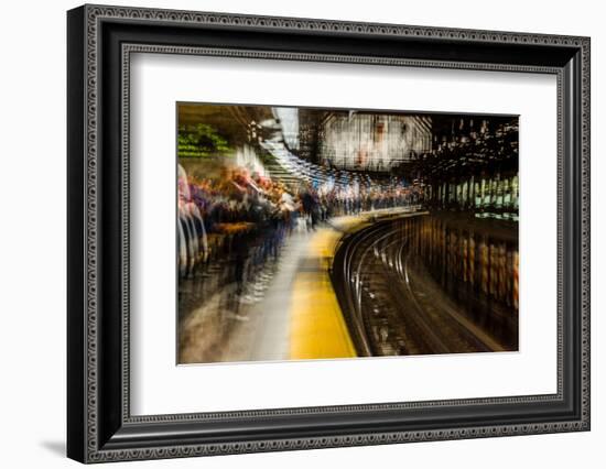 Commuters in NYC subway system-null-Framed Premium Photographic Print