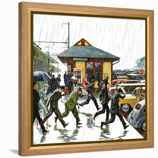 "Commuters in the Rain," October 7, 1961-John Falter-Framed Premier Image Canvas