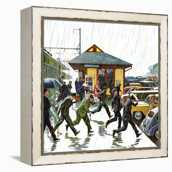 "Commuters in the Rain," October 7, 1961-John Falter-Framed Premier Image Canvas