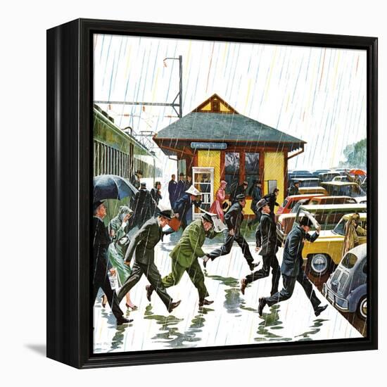 "Commuters in the Rain," October 7, 1961-John Falter-Framed Premier Image Canvas