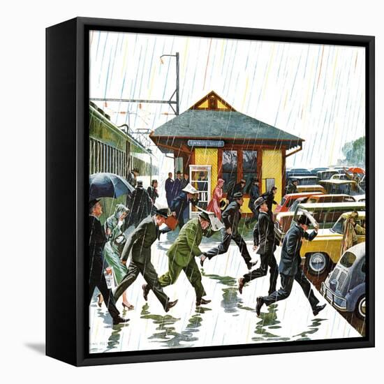 "Commuters in the Rain," October 7, 1961-John Falter-Framed Premier Image Canvas