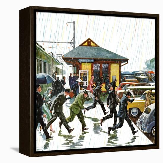 "Commuters in the Rain," October 7, 1961-John Falter-Framed Premier Image Canvas