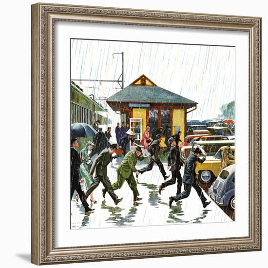 "Commuters in the Rain," October 7, 1961-John Falter-Framed Giclee Print