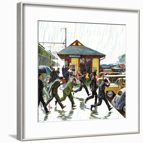 "Commuters in the Rain," October 7, 1961-John Falter-Framed Giclee Print