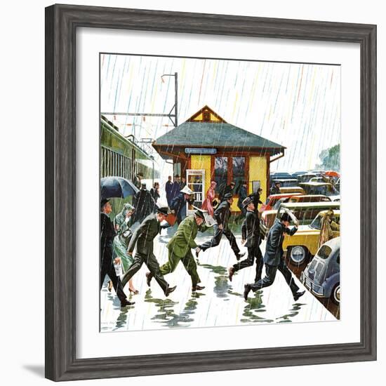 "Commuters in the Rain," October 7, 1961-John Falter-Framed Giclee Print