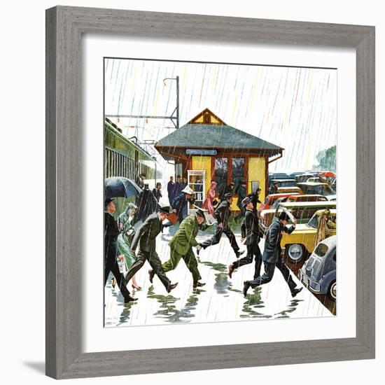 "Commuters in the Rain," October 7, 1961-John Falter-Framed Giclee Print