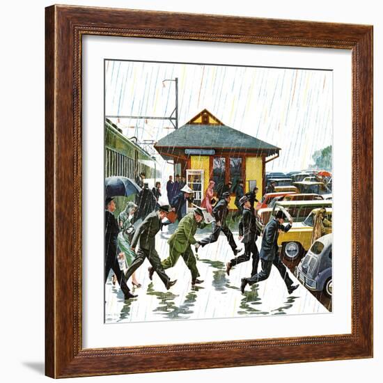 "Commuters in the Rain," October 7, 1961-John Falter-Framed Giclee Print