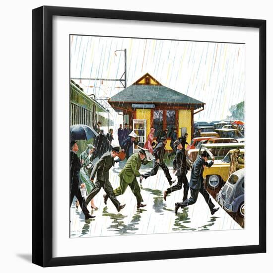 "Commuters in the Rain," October 7, 1961-John Falter-Framed Giclee Print