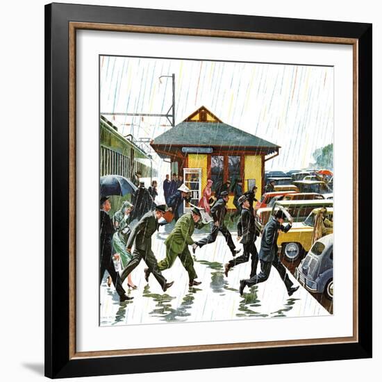 "Commuters in the Rain," October 7, 1961-John Falter-Framed Giclee Print