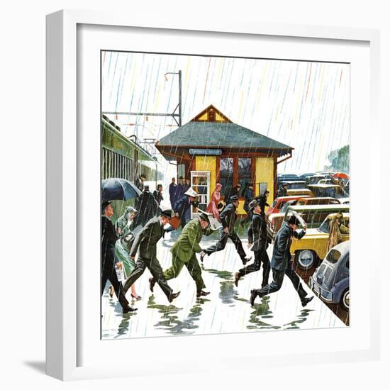 "Commuters in the Rain," October 7, 1961-John Falter-Framed Giclee Print