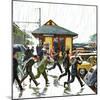 "Commuters in the Rain," October 7, 1961-John Falter-Mounted Giclee Print