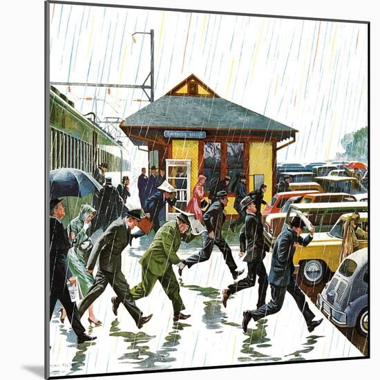 "Commuters in the Rain," October 7, 1961-John Falter-Mounted Giclee Print