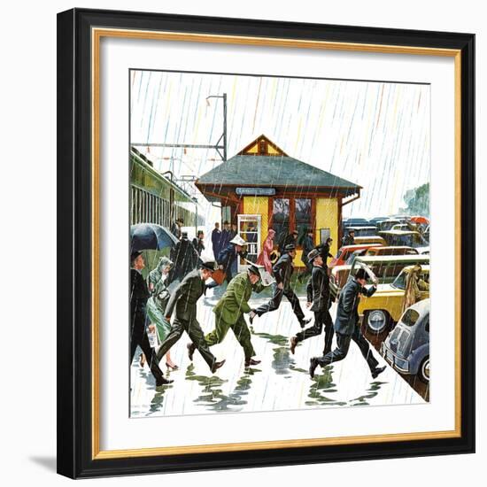 "Commuters in the Rain," October 7, 1961-John Falter-Framed Giclee Print