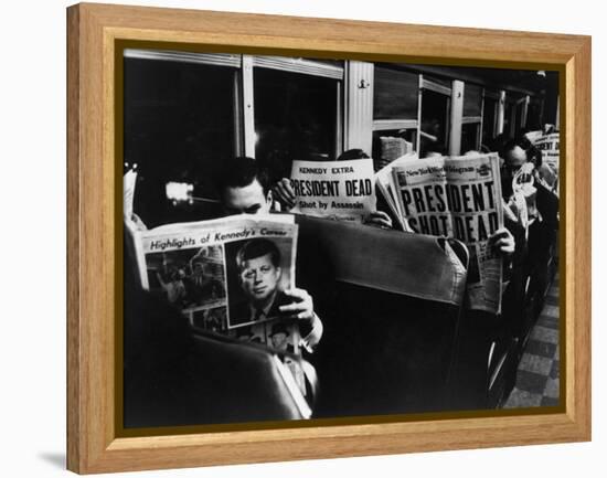 Commuters Reading of John F. Kennedy's Assassination-Carl Mydans-Framed Premier Image Canvas