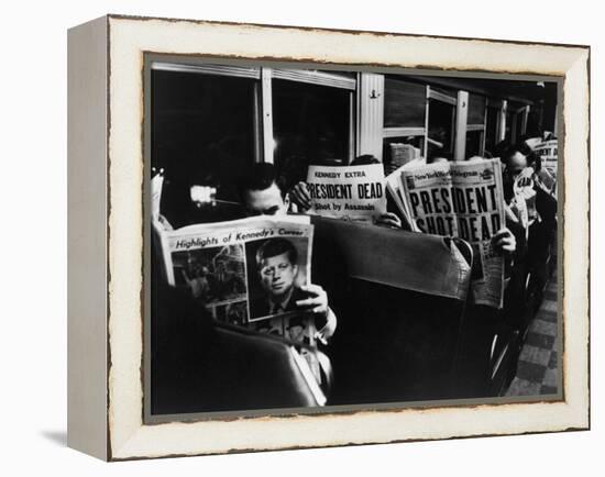 Commuters Reading of John F. Kennedy's Assassination-Carl Mydans-Framed Premier Image Canvas