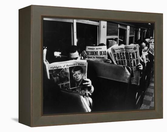 Commuters Reading of John F. Kennedy's Assassination-Carl Mydans-Framed Premier Image Canvas