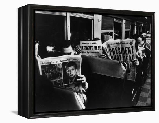 Commuters Reading of John F. Kennedy's Assassination-Carl Mydans-Framed Premier Image Canvas