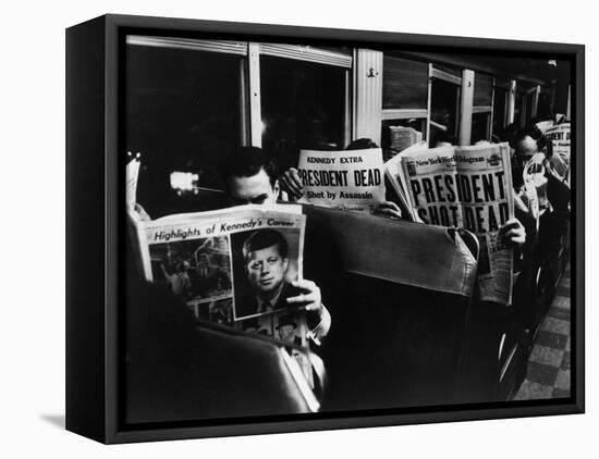 Commuters Reading of John F. Kennedy's Assassination-Carl Mydans-Framed Premier Image Canvas