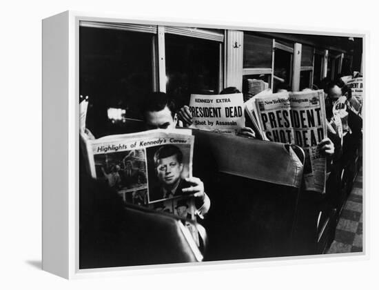 Commuters Reading of John F. Kennedy's Assassination-Carl Mydans-Framed Premier Image Canvas