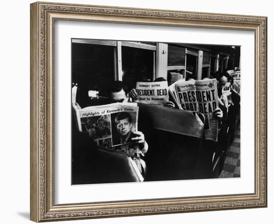 Commuters Reading of John F. Kennedy's Assassination-Carl Mydans-Framed Photographic Print