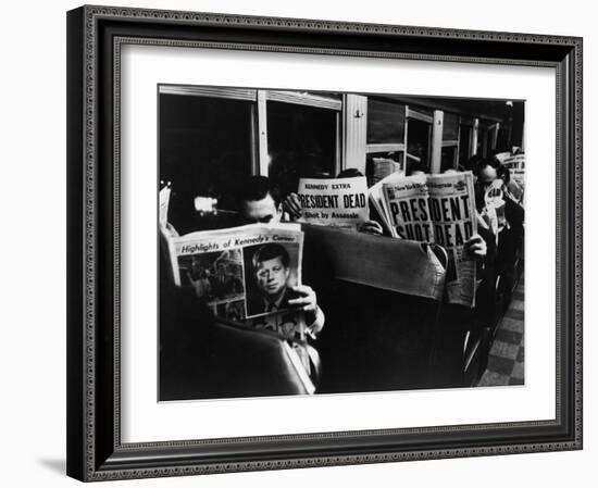 Commuters Reading of John F. Kennedy's Assassination-Carl Mydans-Framed Photographic Print