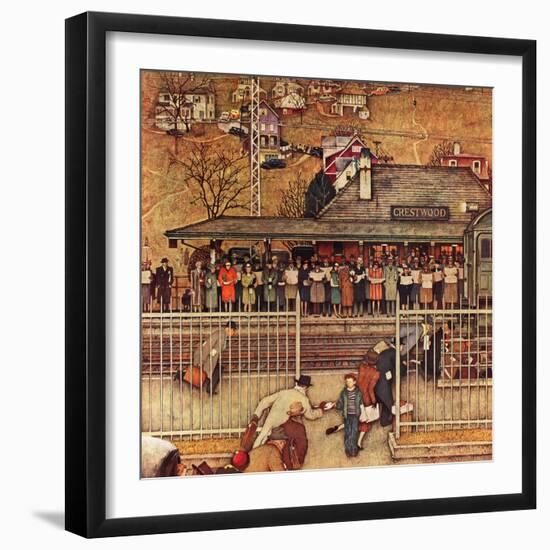 "Commuters" (waiting at Crestwood train station), November 16,1946-Norman Rockwell-Framed Premium Giclee Print
