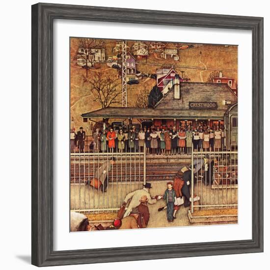 "Commuters" (waiting at Crestwood train station), November 16,1946-Norman Rockwell-Framed Giclee Print