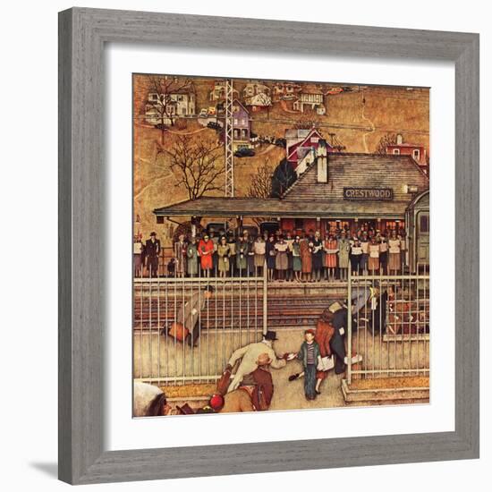 "Commuters" (waiting at Crestwood train station), November 16,1946-Norman Rockwell-Framed Giclee Print