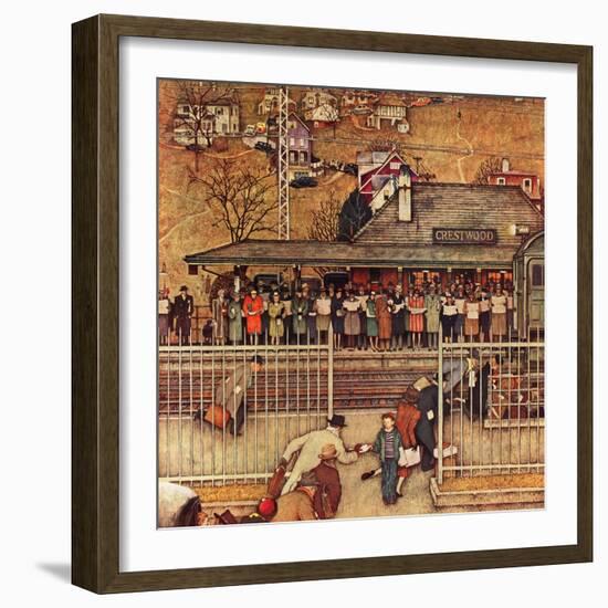 "Commuters" (waiting at Crestwood train station), November 16,1946-Norman Rockwell-Framed Giclee Print