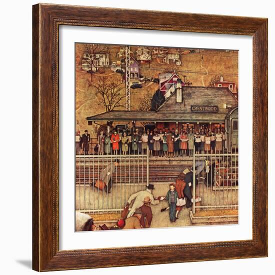 "Commuters" (waiting at Crestwood train station), November 16,1946-Norman Rockwell-Framed Giclee Print