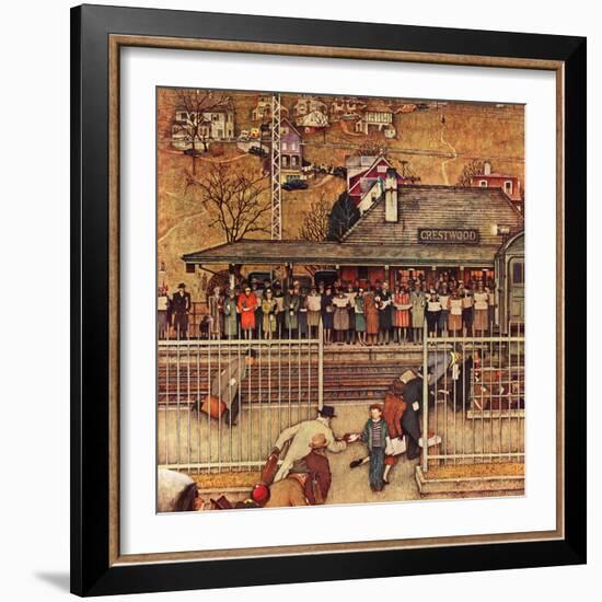 "Commuters" (waiting at Crestwood train station), November 16,1946-Norman Rockwell-Framed Giclee Print