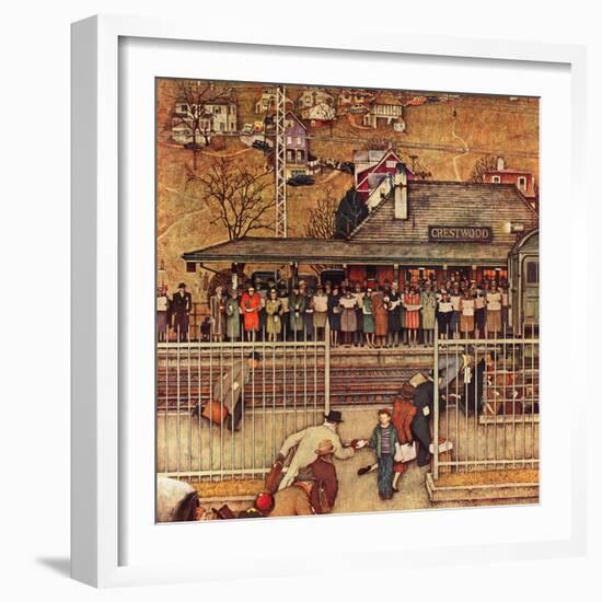 "Commuters" (waiting at Crestwood train station), November 16,1946-Norman Rockwell-Framed Giclee Print