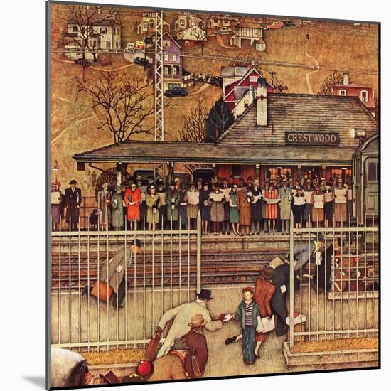 "Commuters" (waiting at Crestwood train station), November 16,1946-Norman Rockwell-Mounted Giclee Print