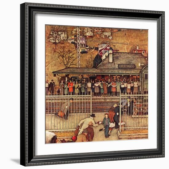 "Commuters" (waiting at Crestwood train station), November 16,1946-Norman Rockwell-Framed Giclee Print