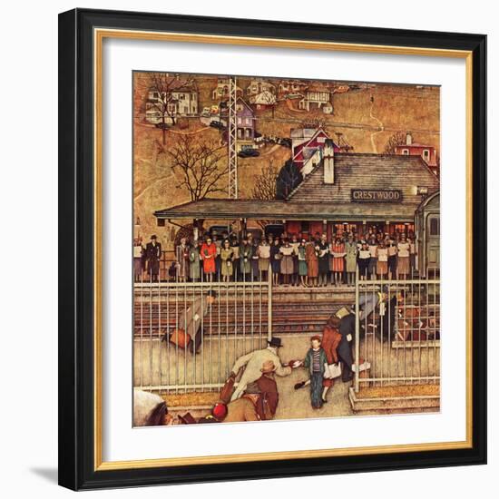 "Commuters" (waiting at Crestwood train station), November 16,1946-Norman Rockwell-Framed Giclee Print