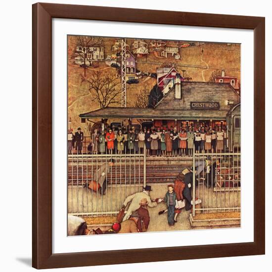 "Commuters" (waiting at Crestwood train station), November 16,1946-Norman Rockwell-Framed Giclee Print