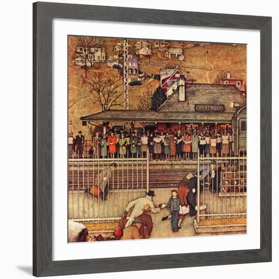 "Commuters" (waiting at Crestwood train station), November 16,1946-Norman Rockwell-Framed Giclee Print