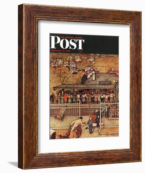 "Commuters" (waiting at Crestwood train station) Saturday Evening Post Cover, November 16,1946-Norman Rockwell-Framed Giclee Print