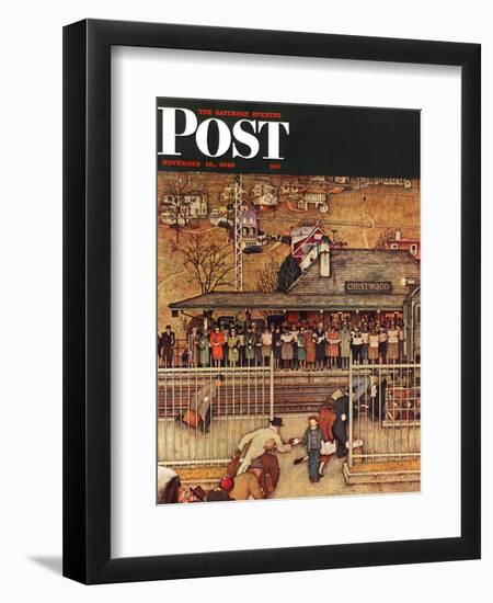 "Commuters" (waiting at Crestwood train station) Saturday Evening Post Cover, November 16,1946-Norman Rockwell-Framed Giclee Print